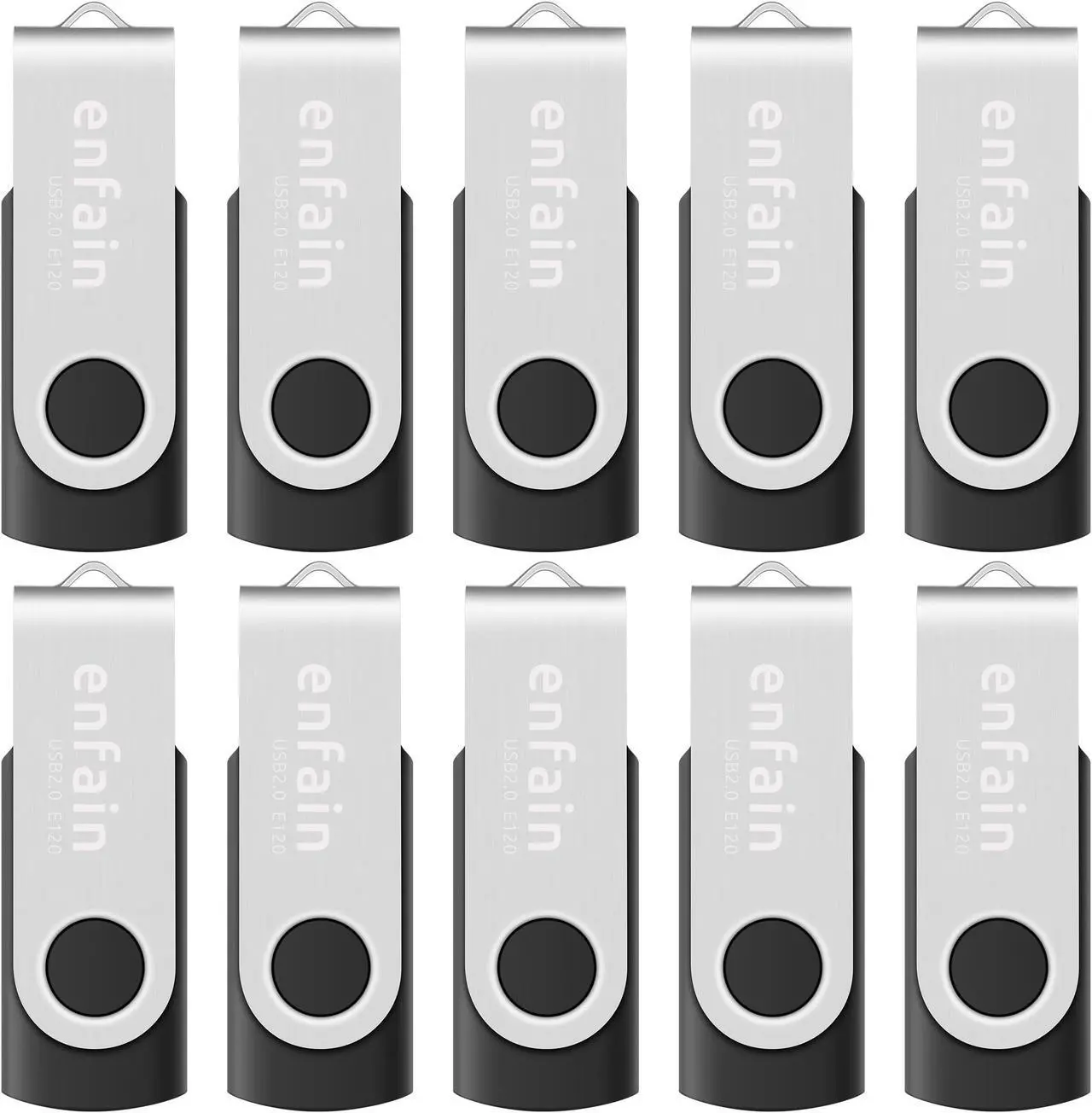 Main image of Enfain USB 3.0 64GB Flash Drive Shareable 10 Pack for Universal Data Storage at Home & The Office, Write speed 25MB/s, Read speed up to 90MB/s (Black)