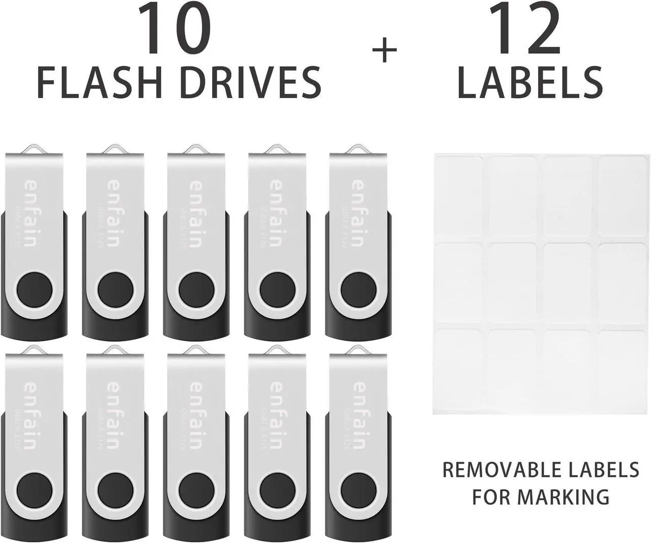 Alt view image 2 of 5 - Enfain USB 3.0 64GB Flash Drive Shareable 10 Pack for Universal Data Storage at Home & The Office, Write speed 25MB/s, Read speed up to 90MB/s (Black)
