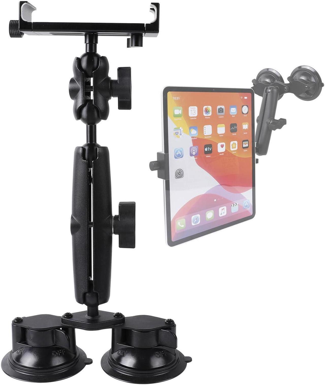 Main image of Aluminum Tablet Holder for All iPad, 360deg adjustable Secure Double Suction Cup Mount for Car Truck Windshield,Sunroof, Compatible with iPad Pro 12.9 Mini Air, Galaxy Tabs and 4.7-15" Tablets
