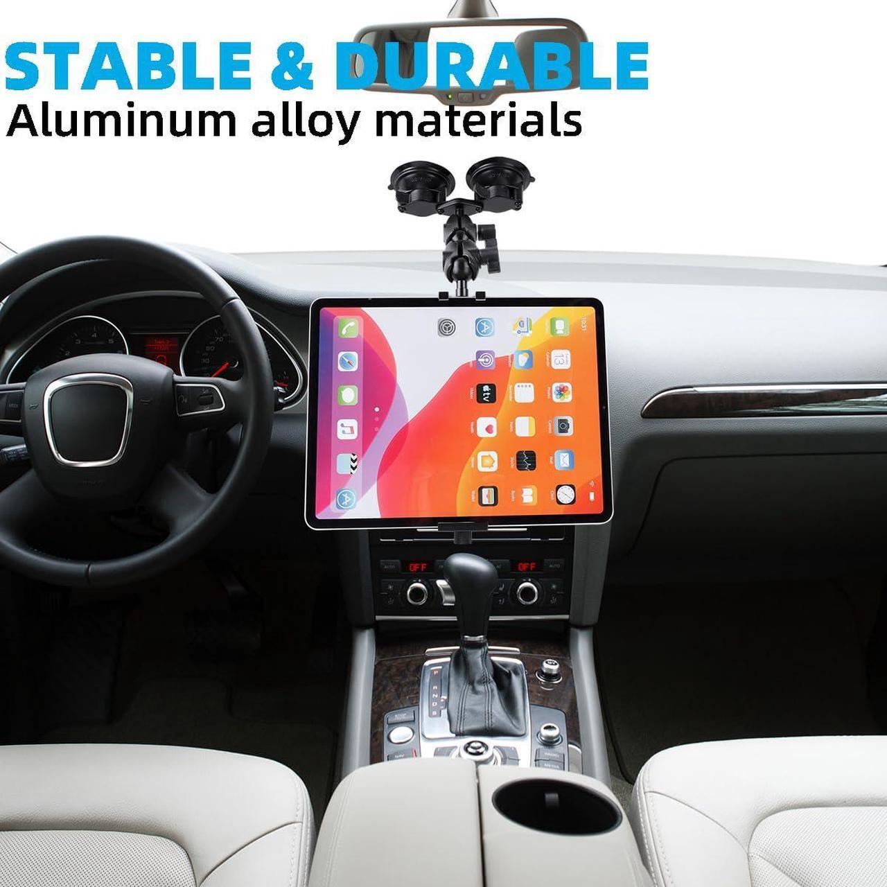 Alt view image 2 of 5 - Aluminum Tablet Holder for All iPad, 360deg adjustable Secure Double Suction Cup Mount for Car Truck Windshield,Sunroof, Compatible with iPad Pro 12.9 Mini Air, Galaxy Tabs and 4.7-15" Tablets