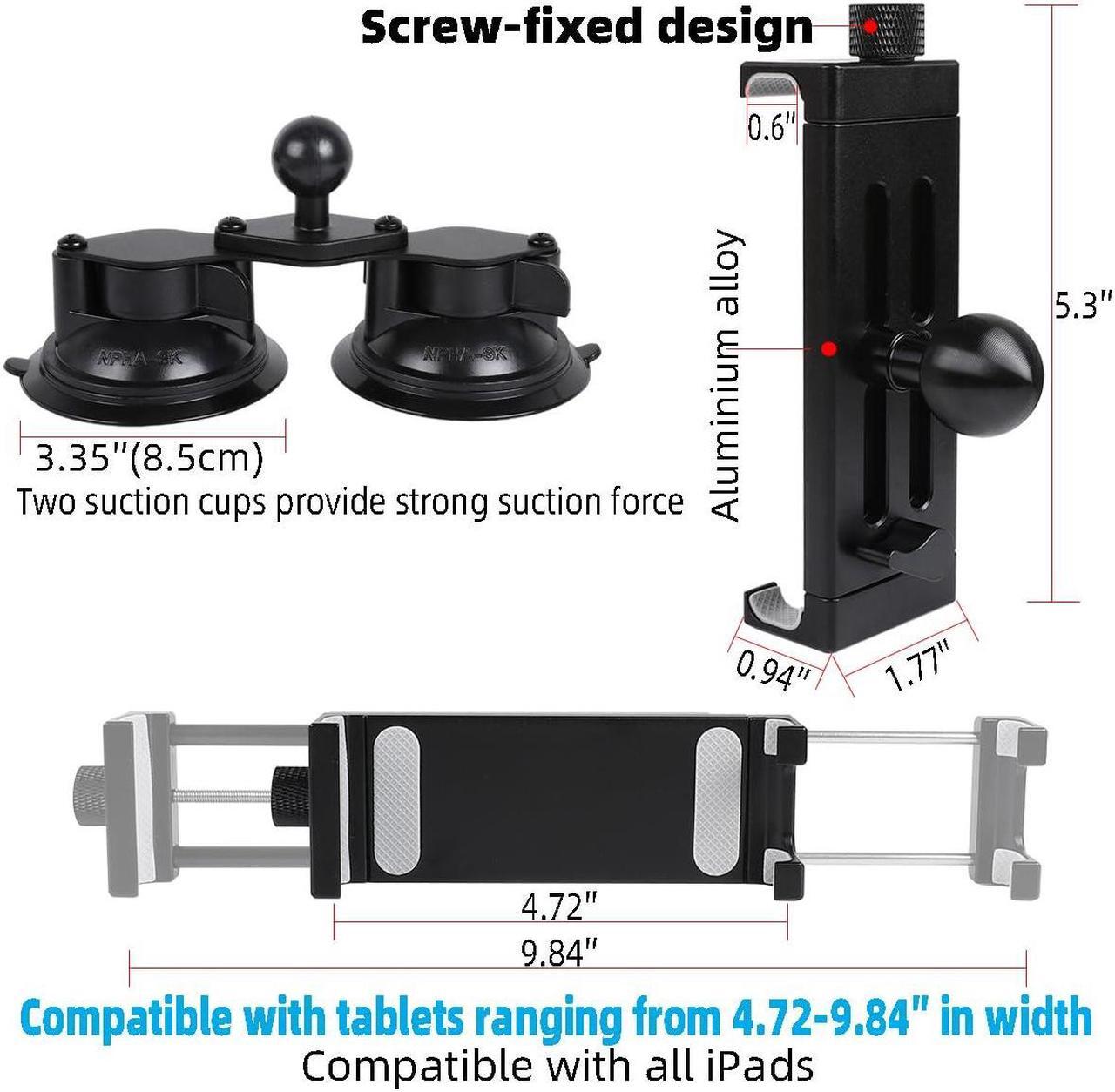 Alt view image 4 of 5 - Aluminum Tablet Holder for All iPad, 360deg adjustable Secure Double Suction Cup Mount for Car Truck Windshield,Sunroof, Compatible with iPad Pro 12.9 Mini Air, Galaxy Tabs and 4.7-15" Tablets