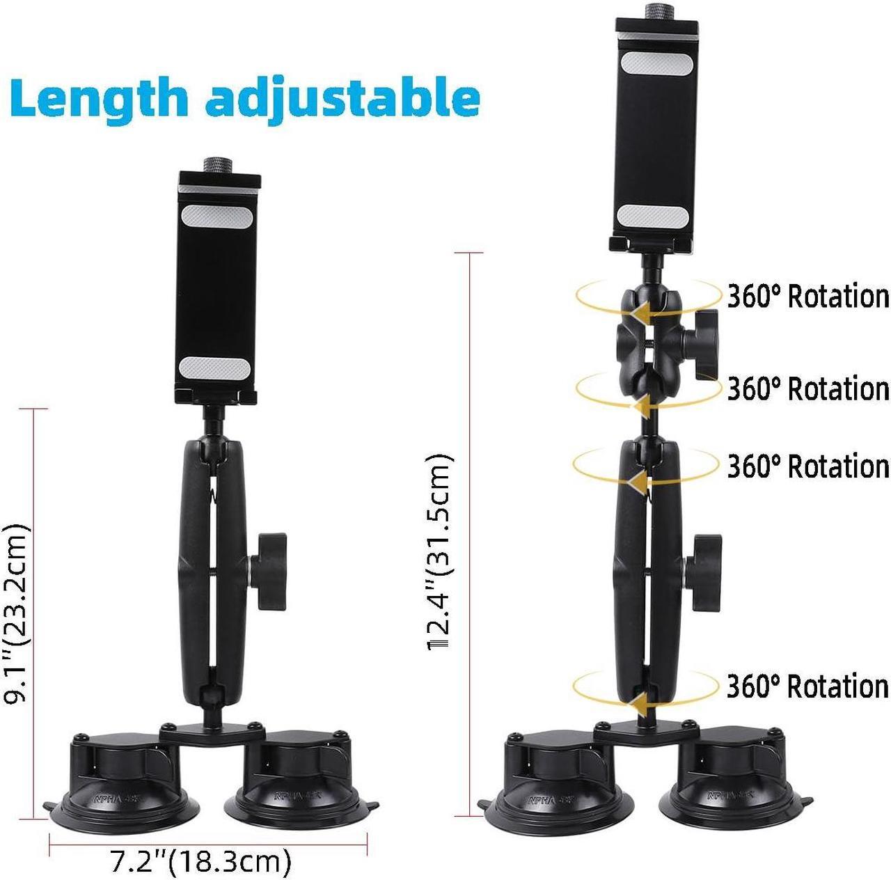 Alt view image 5 of 5 - Aluminum Tablet Holder for All iPad, 360deg adjustable Secure Double Suction Cup Mount for Car Truck Windshield,Sunroof, Compatible with iPad Pro 12.9 Mini Air, Galaxy Tabs and 4.7-15" Tablets