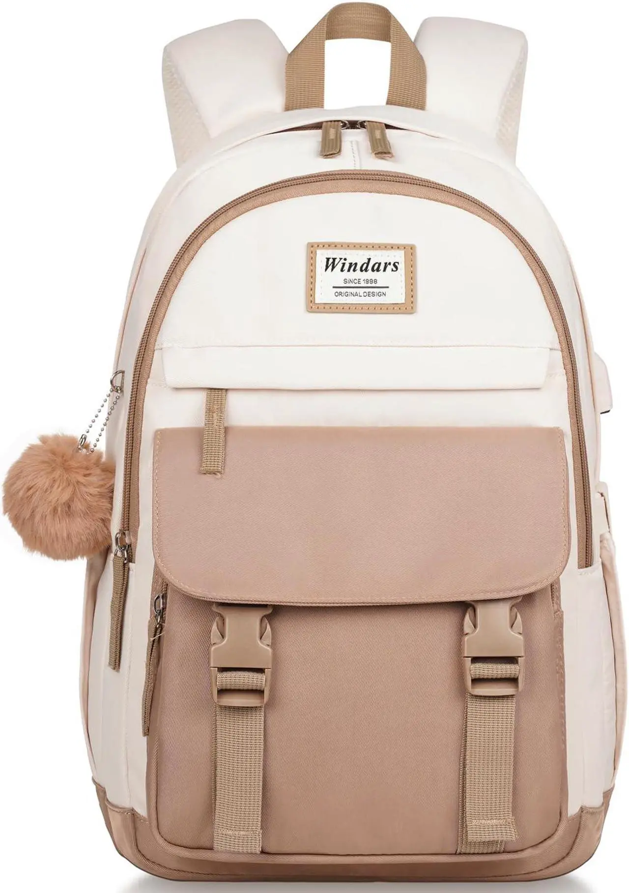 Main image of WINDARS School Backpack for Teen Girls, Cute College Backpacks for Women Students Aesthetic Bookbag Large 17.3 Inch Laptop Bag Middle School Travel Back Pack (Khaki Beige)