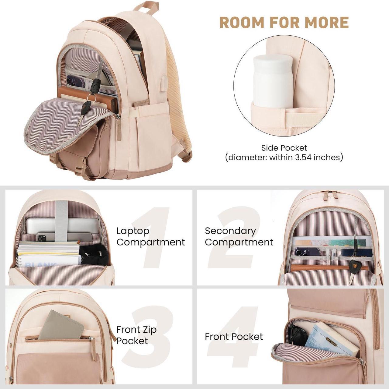 Alt view image 2 of 5 - WINDARS School Backpack for Teen Girls, Cute College Backpacks for Women Students Aesthetic Bookbag Large 17.3 Inch Laptop Bag Middle School Travel Back Pack (Khaki Beige)