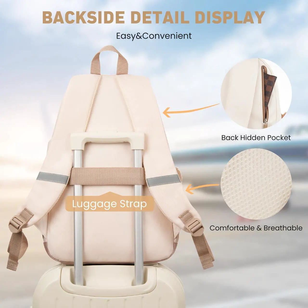 Alt view image 5 of 5 - WINDARS School Backpack for Teen Girls, Cute College Backpacks for Women Students Aesthetic Bookbag Large 17.3 Inch Laptop Bag Middle School Travel Back Pack (Khaki Beige)