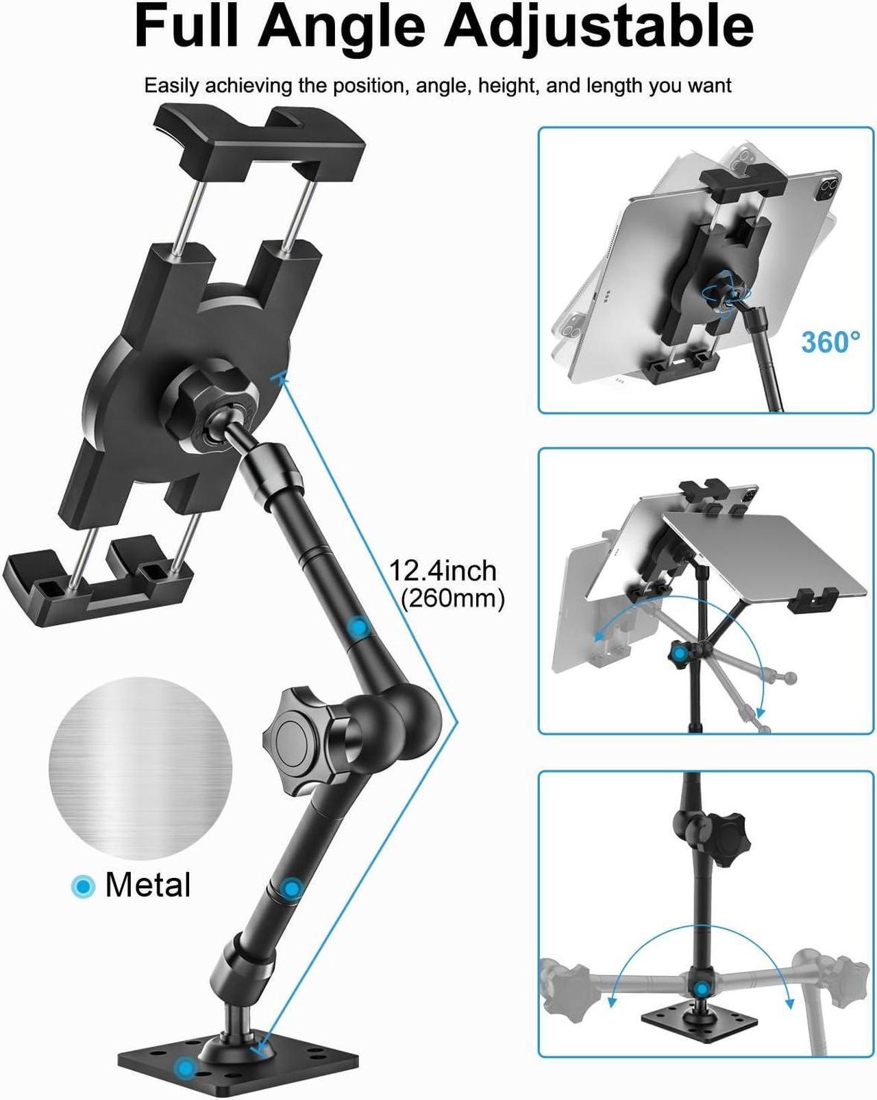 Alt view image 3 of 5 - woleyi Drill Base Tablet Mount for Truck - [Metal Long Arm] Heavy Duty Truck Tablet Holder Dashboard Car Mount for Commercial Vehicles, Semi Trucks, for 4.7-13" iPad Pro, Air, Mini, Galaxy Tab, Z Fold
