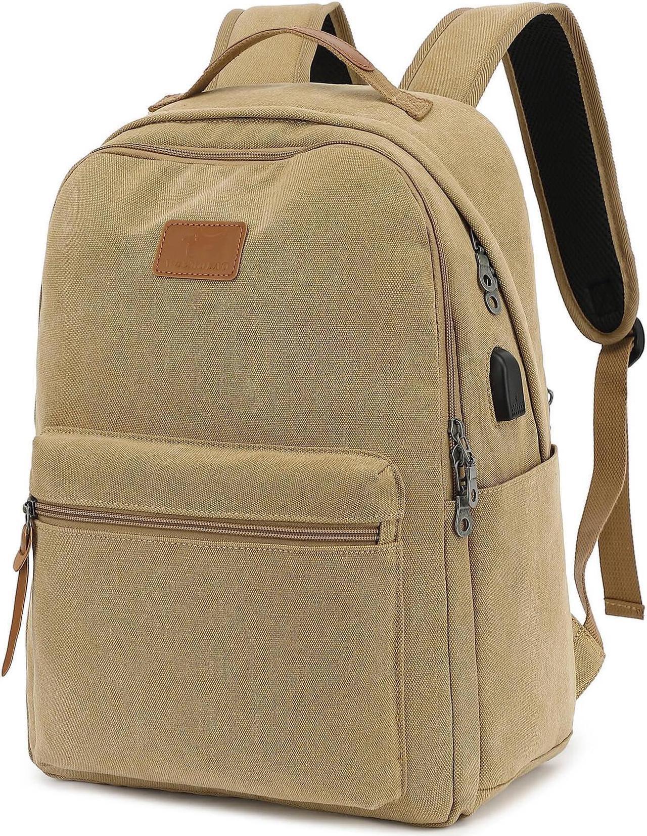 Main image of WZLMOUAO Waterproof Canvas Backpack, Laptop Backpack with USB Charging Port, Vintage Backpack for College Students, Casual Daypack for Men & Women, Travel Work Backpack Fits 15.6 Inch Laptop, Brown
