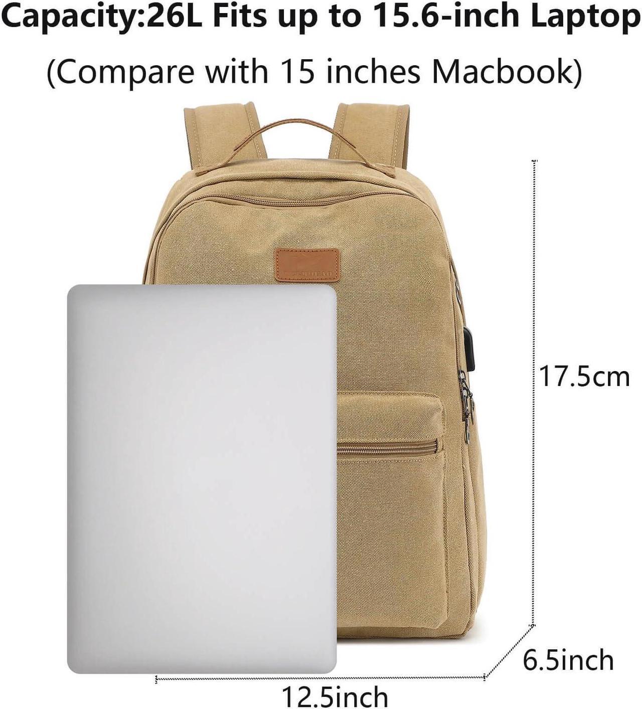 Alt view image 3 of 5 - WZLMOUAO Waterproof Canvas Backpack, Laptop Backpack with USB Charging Port, Vintage Backpack for College Students, Casual Daypack for Men & Women, Travel Work Backpack Fits 15.6 Inch Laptop, Brown