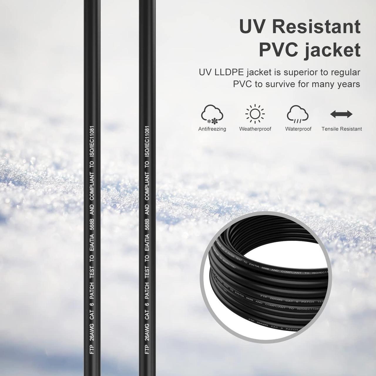 Alt view image 3 of 5 - Abireiv Cat6 Outdoor Ethernet Cable 300ft,Outdoor Shielded Grounded UV Resistant Waterproof Buried-able Network Cord Compatible for Ca6/Cat5/Cat5e,for Game,Router,LAN,TV
