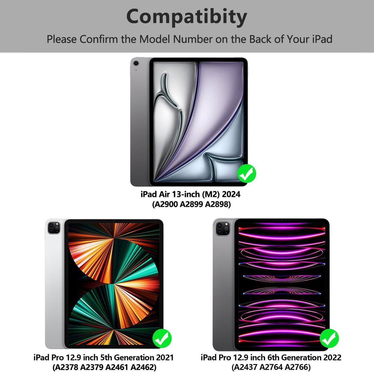Alt view image 2 of 5 - aMZCaSE for iPad 13-inch M2(2024) Pro 12.9 Case with Keyboard for iPad Pro 12.9 inch(6th,5th,Gen),Bluetooth Magnetic Detachable Wireless Keyboard and Pencil Holder for iPad Air 13 inch Keyboard,Black