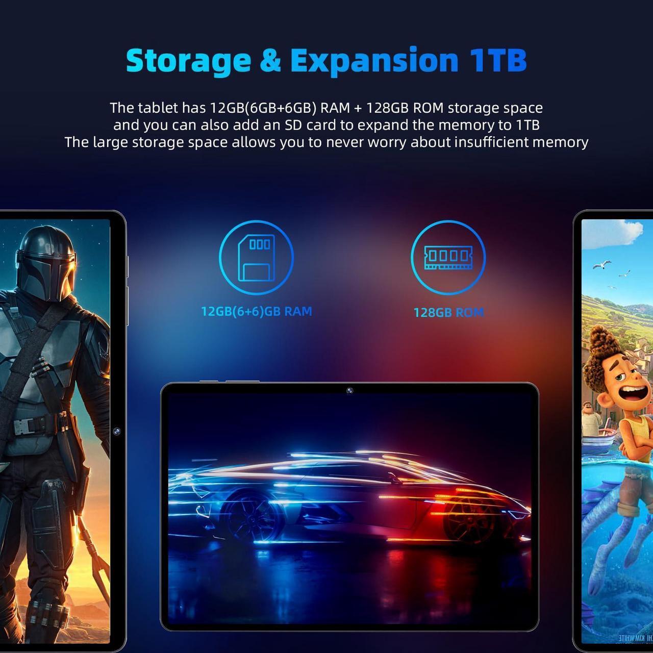 Alt view image 4 of 5 - COLORROOM 2024 Newest Android 14 Tablet, 11inch Tablet PC, 12GB+128GB+512GB Expand, Support Face Unlock,18W Fast Charging+8000mAh Big Battery, Octa-core CPU,WiFi6, BT5.0,Touchscreen Tableta (Black)