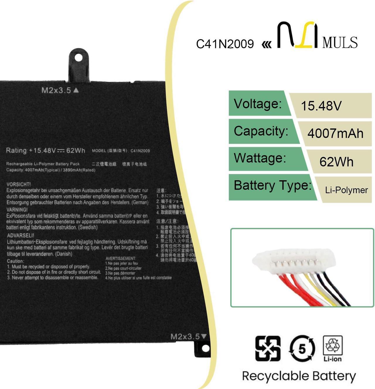 Alt view image 2 of 5 - C41N2009 Laptop Battery Replacement for Asus ROG Flow X13 GV301 GV301QC GV301QE GV301QH GV301RA GV301RC GV301RE PV301 PV301QH GV301QE-K5010T GV301QH-0072A5900H GV301RC-LJ078 GV301RE-LJ057W 62Wh 15.48V