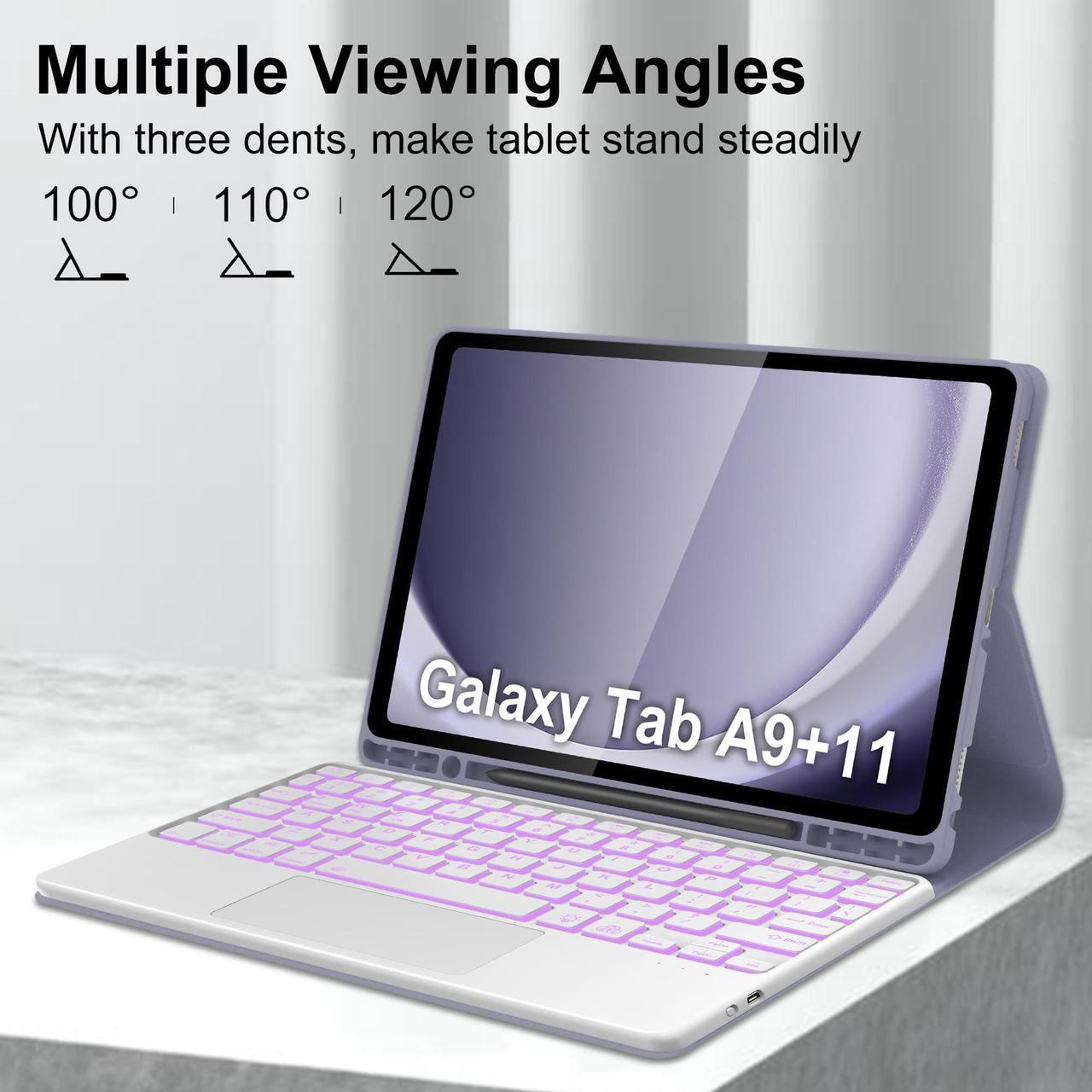 Alt view image 3 of 5 - Keyboard Case for Samsung Galaxy Tab A9 Plus11 inch/ A9+ 5G (Sm-X210/X216/X218), Detachable Wireless Bluetooth Keyboard with Trackpad,7 Colors RGB Backlit, Smart Folio Cover with S Pen Holder-Purple