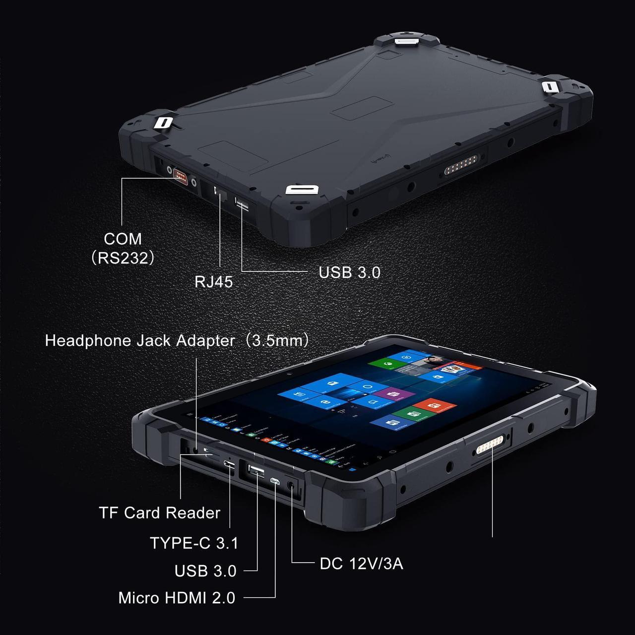 Alt view image 4 of 5 - HEIGAOLA Rugged Tablet Win 11 Pro,Celeron Quad-Core 8GB RAM/128 GB ROM,4G LTE GPS FHD 10.1 INCH Touchscreen HDMI2.0 Tablet PC IP67 Waterproof,16000mAh Battery,BT 5.2 WiFi 5 Ethernet