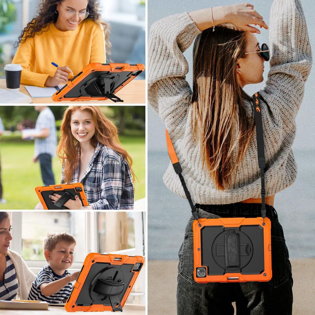 Alt view image 3 of 5 - HXCASEAC Case for iPad Pro 12.9 inch (Pro12.9 6th 5th 4th 3rd), Shockproof Design with Pencil Holder/Screen Protector/Hand Strap, Protective for iPad 12.9 Pro Case 2022/2021/2020/2018 - Orange