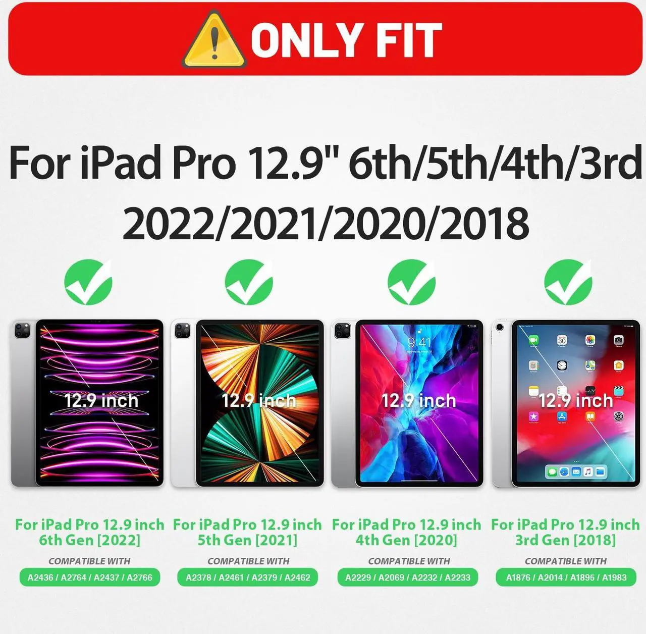 Alt view image 2 of 5 - HXCASEAC Case for iPad Pro 12.9 inch (Pro12.9 6th 5th 4th 3rd), Shockproof Design with Pencil Holder/Screen Protector/Hand Strap, Protective for iPad 12.9 Pro Case 2022/2021/2020/2018 - Orange