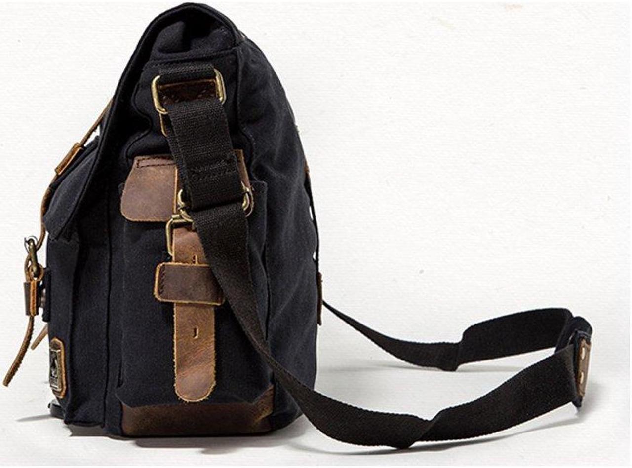 Alt view image 2 of 5 - JONON Vintage Military Men Canvas Messenger Bag for 13.3-17" Laptop (Size 14.7", Black)
