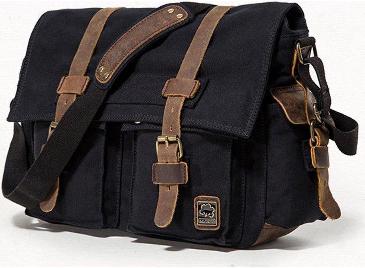 Alt view image 3 of 5 - JONON Vintage Military Men Canvas Messenger Bag for 13.3-17" Laptop (Size 14.7", Black)