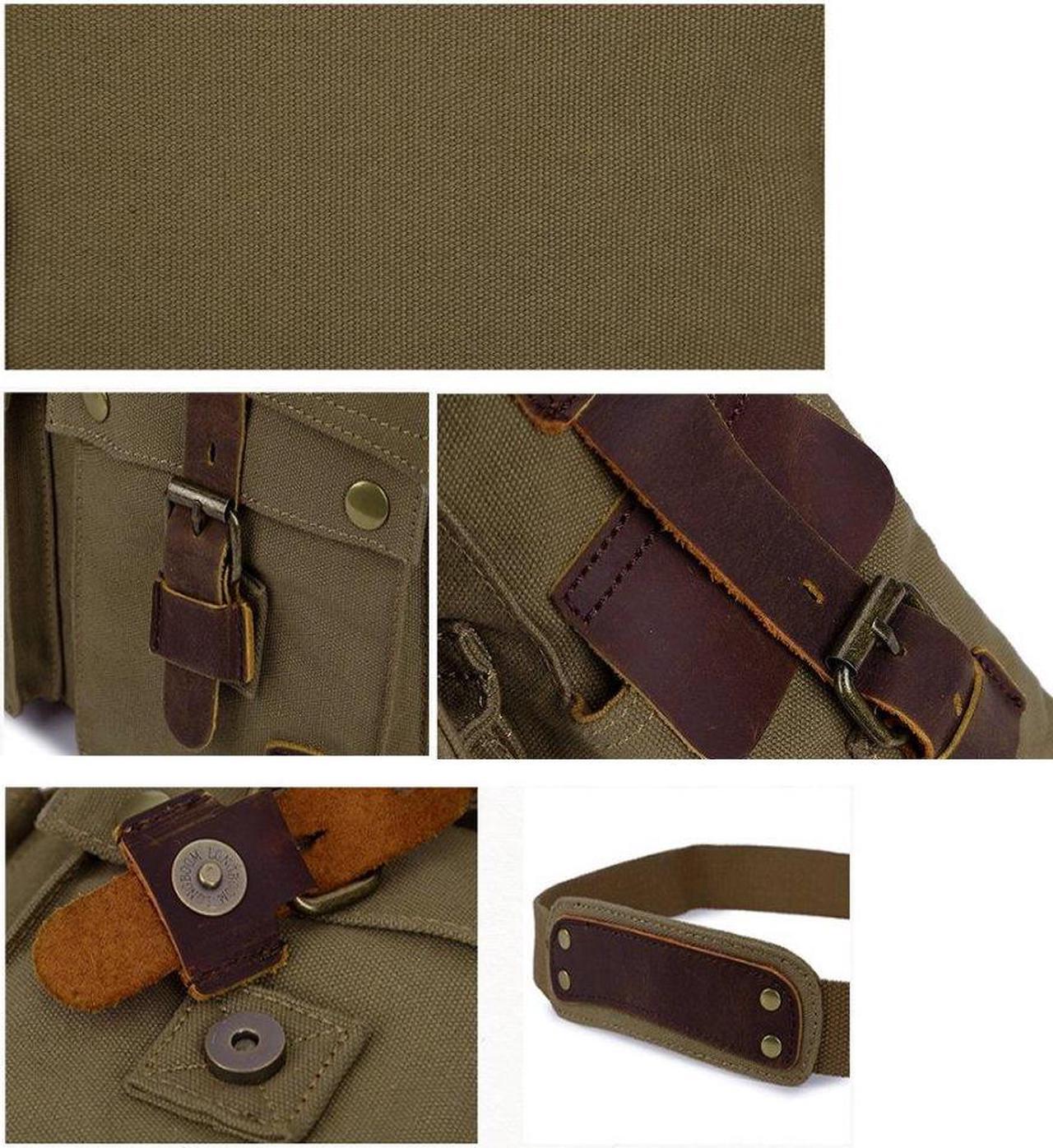 Alt view image 4 of 5 - JONON Vintage Military Men Canvas Messenger Bag for 13.3-17" Laptop (Size 14.7", Black)