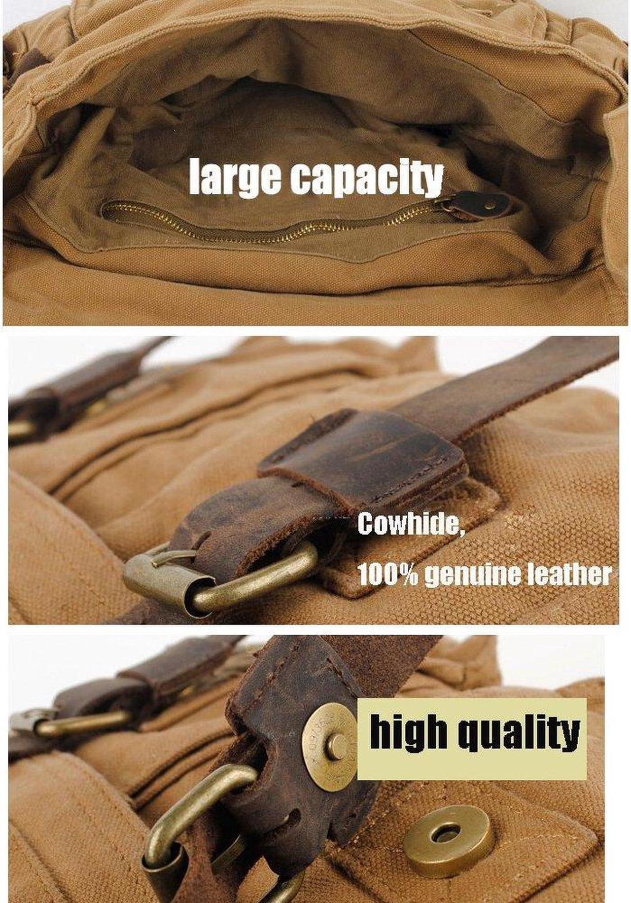 Alt view image 5 of 5 - JONON Vintage Military Men Canvas Messenger Bag for 13.3-17" Laptop (Size 14.7", Black)