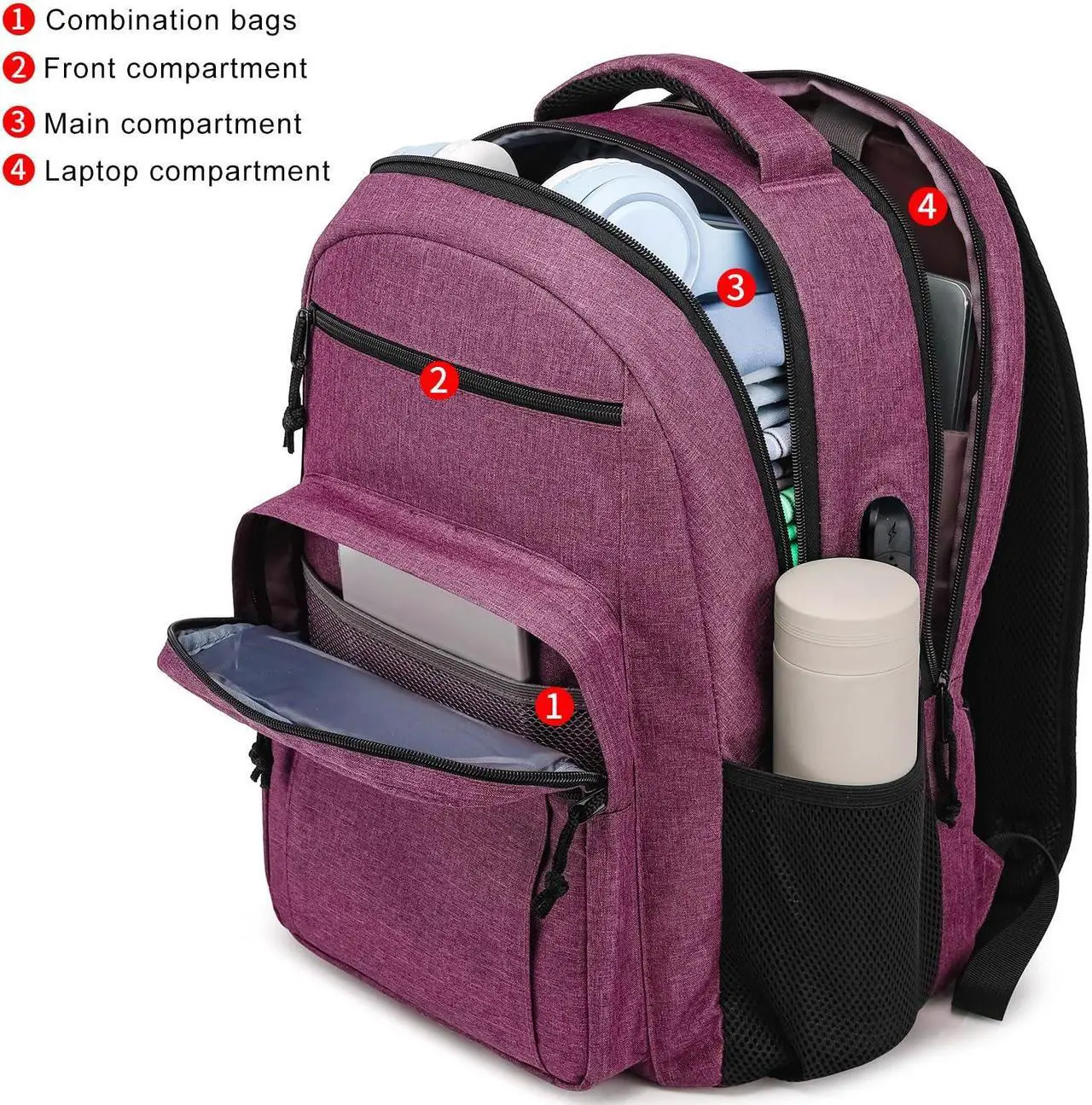 Alt view image 2 of 5 - LIBENED School Backpack for Teens Girls and Boys, Lightweight and Sturdy Bookbag for College with USB Charging Port, Red