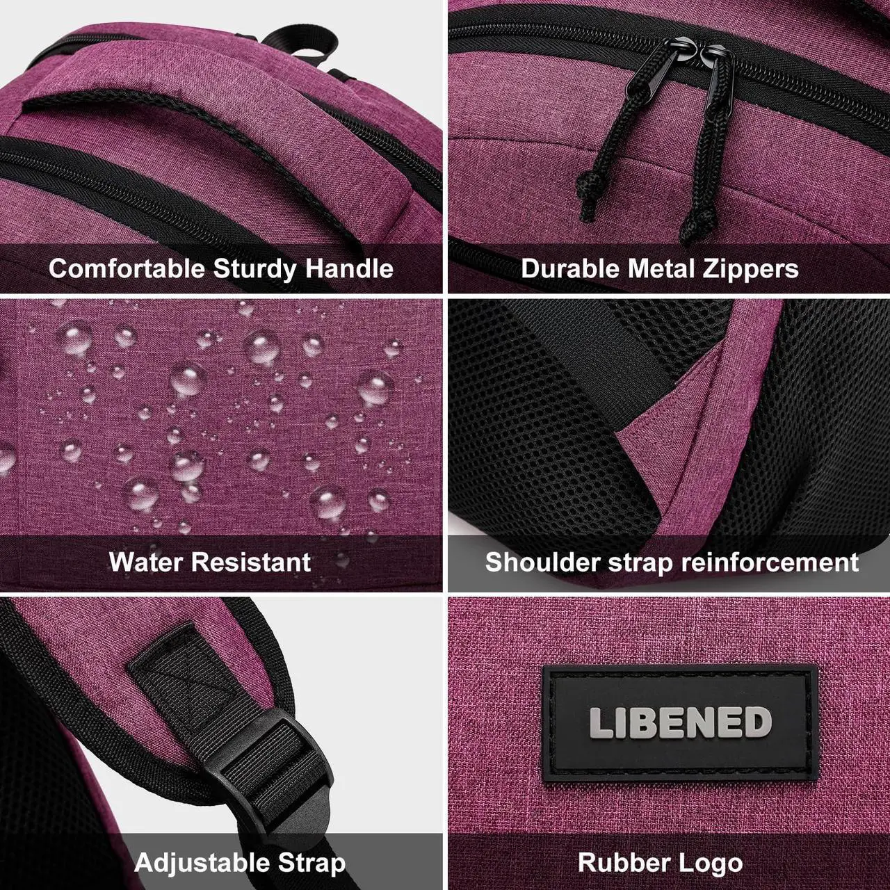 Alt view image 4 of 5 - LIBENED School Backpack for Teens Girls and Boys, Lightweight and Sturdy Bookbag for College with USB Charging Port, Red