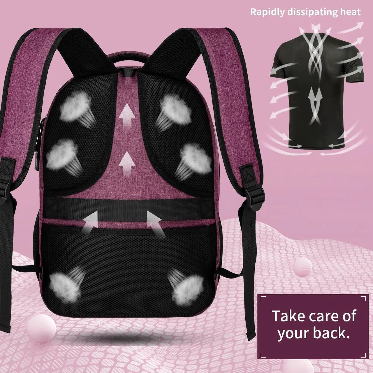 Alt view image 5 of 5 - LIBENED School Backpack for Teens Girls and Boys, Lightweight and Sturdy Bookbag for College with USB Charging Port, Red