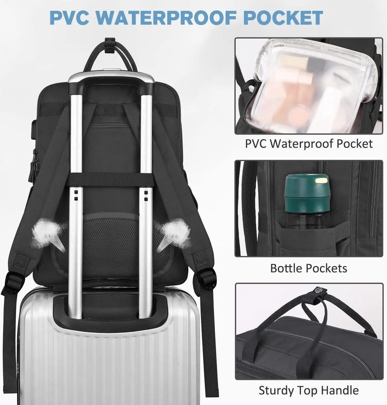 Alt view image 4 of 5 - Mancro Travel Backpack for Women with TSA Laptop Compartment, 15.6 Inch Laptop Backpack with USB Charging Port and Dry-Wet Pocket, Fashion Computer Backpack for Women, Black