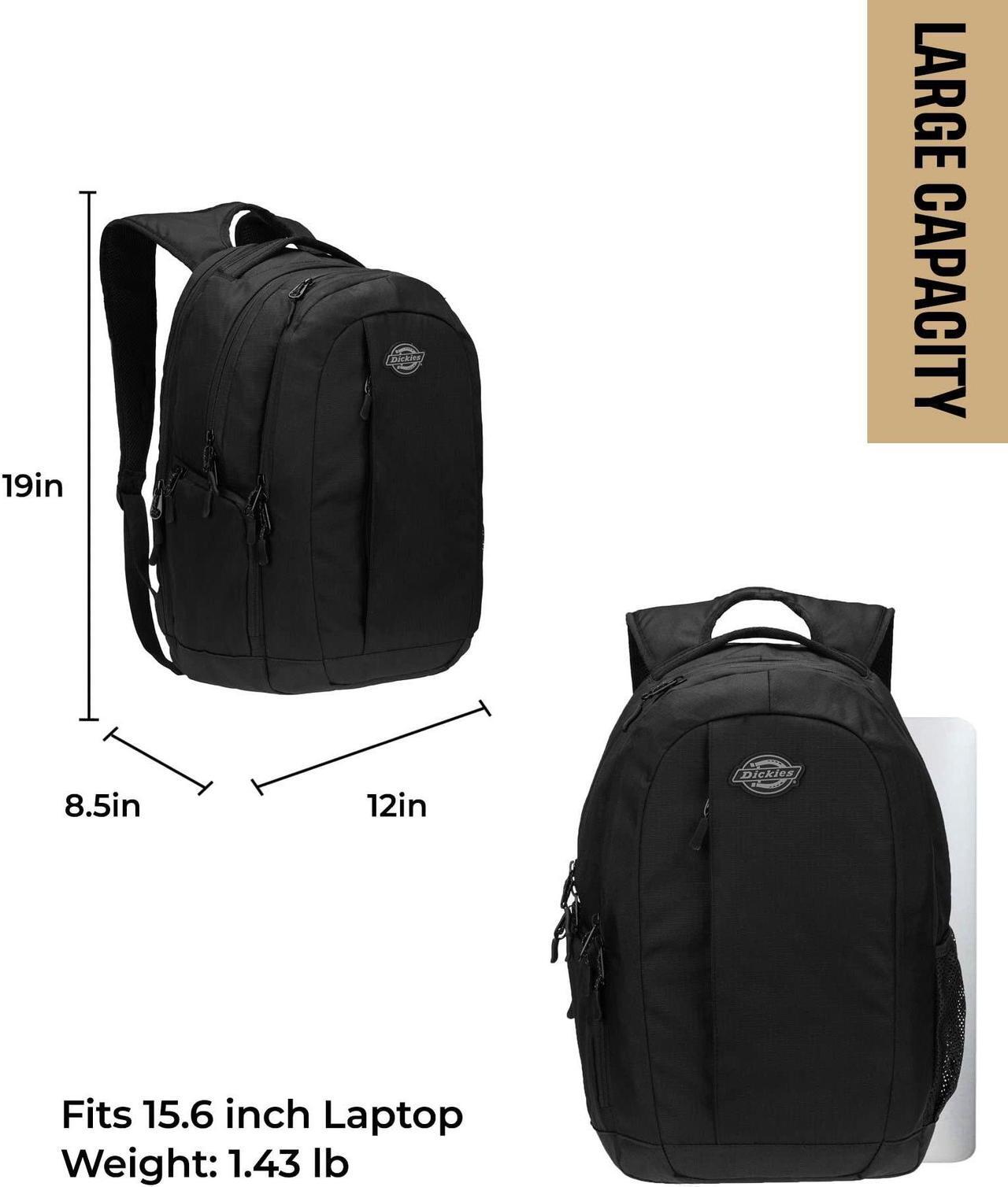 Alt view image 2 of 5 - Dickies Large Laptop Backpack for Men Women, Water Resistant College Computer Bag for School Travel Work, Fits 15.6 Inch Notebook (Black)