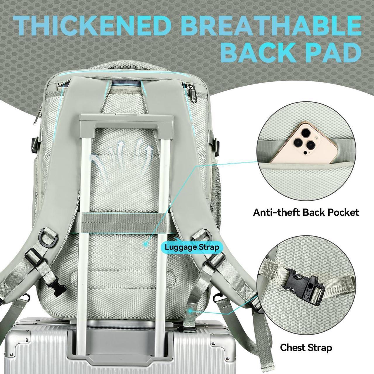 Alt view image 5 of 5 - Carry on Travel Backpack for Men Women, Extra Large 40L Flight Approved Expandable Suitcase With USB/Type-C Charging Port, Victoriatourist Water Resistant Luggage Daypack Business Weekender Bag, Green