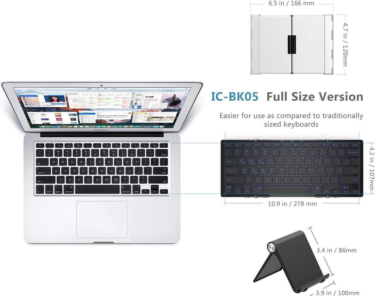 Alt view image 4 of 5 - iClever BK05 Bluetooth Keyboard with 3-Color Backlight, Bluetooth 5.1 Multi-Device Foldable Keyboard with Aluminum Alloy Base for iOS Windows Android Tablets, Smartphones, Laptops, PC and More