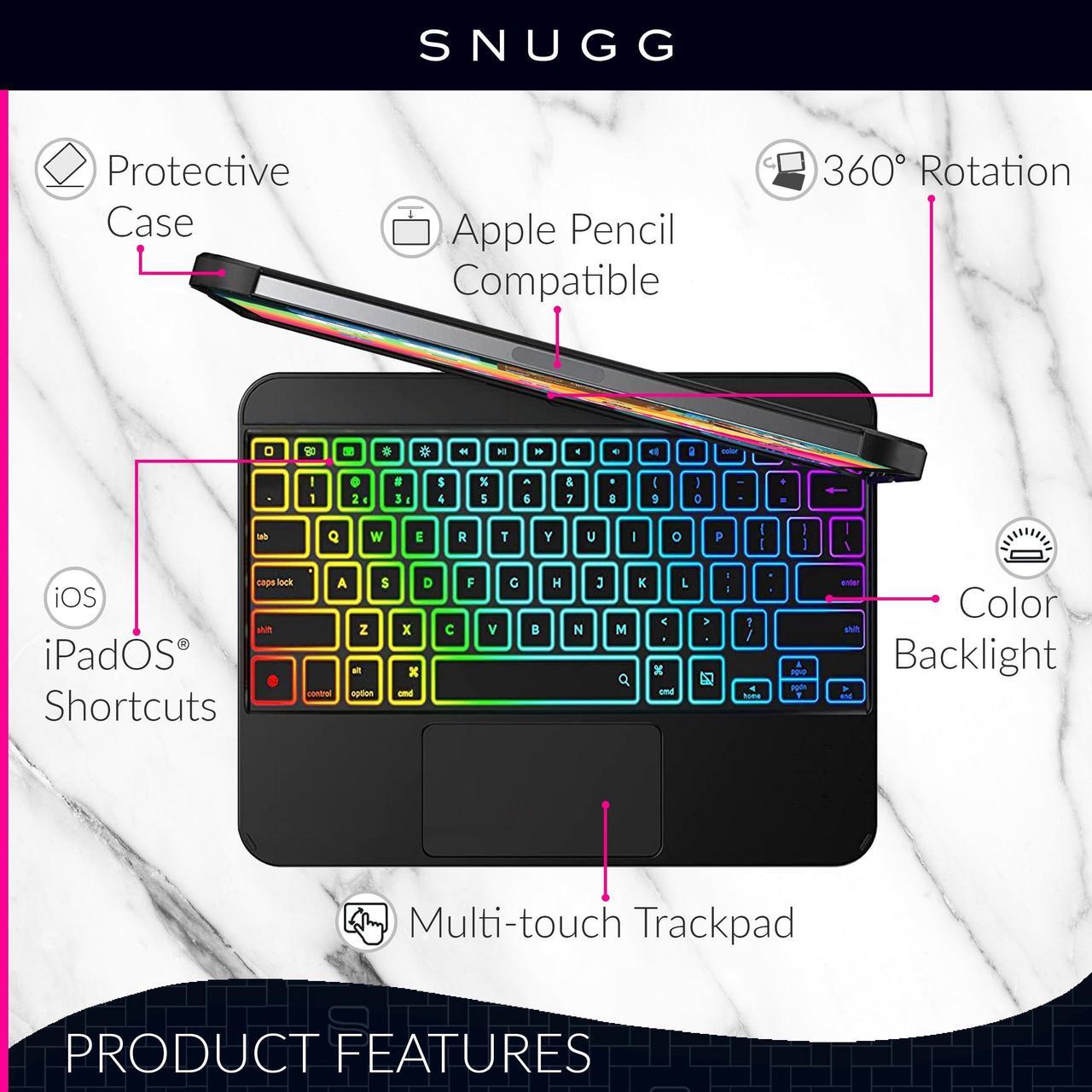 Alt view image 4 of 5 - Snugg iPad Air 11 Inch Case Keyboard, Backlit Trackpad iPad Air Keyboard Case 360 Degree Rotatable iPad Air Case with Keyboard - Black