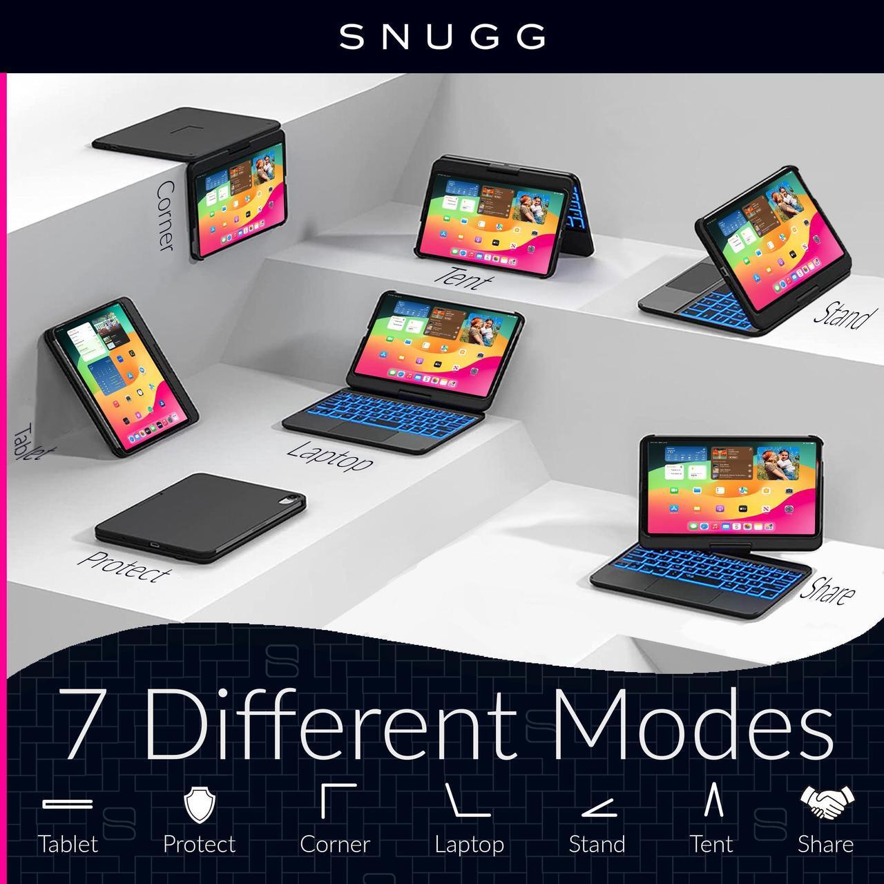 Alt view image 5 of 5 - Snugg iPad Air 11 Inch Case Keyboard, Backlit Trackpad iPad Air Keyboard Case 360 Degree Rotatable iPad Air Case with Keyboard - Black