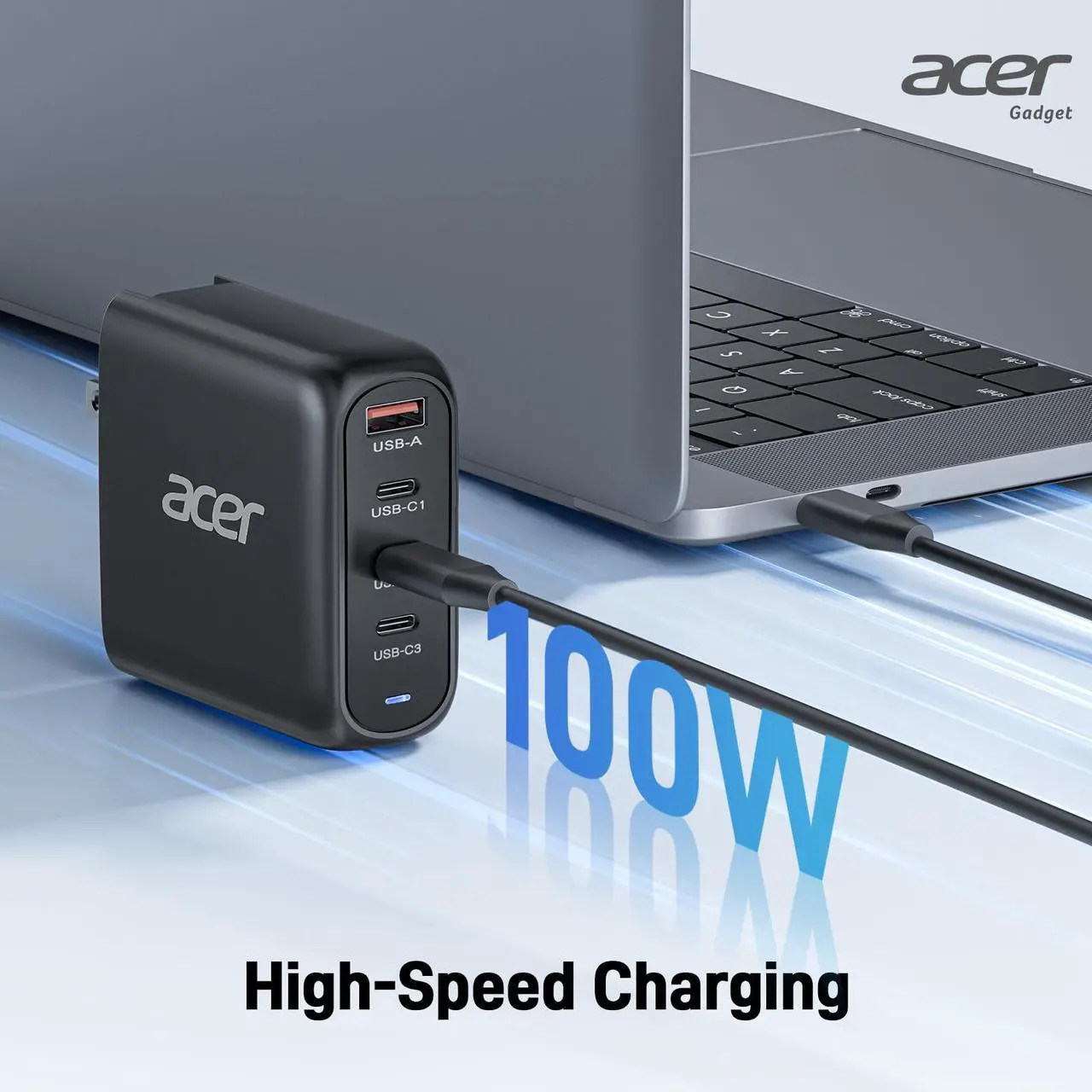 Alt view image 2 of 5 - Acer 100W USB C Charger Block, 4-Port Fast GaN  Desktop Charger with Power Extension Cable, Compatible with MacBook Pro/Air, iPhone 16 Series, Galaxy S24, iPad Pro, Acer Laptop, Nitro 5, etc