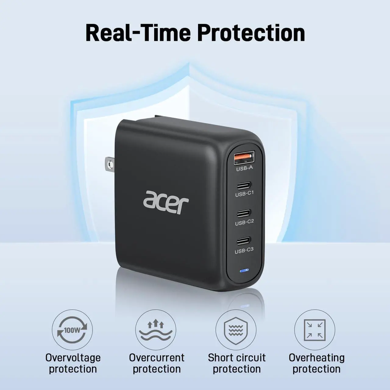 Alt view image 5 of 5 - Acer 100W USB C Charger Block, 4-Port Fast GaN  Desktop Charger with Power Extension Cable, Compatible with MacBook Pro/Air, iPhone 16 Series, Galaxy S24, iPad Pro, Acer Laptop, Nitro 5, etc