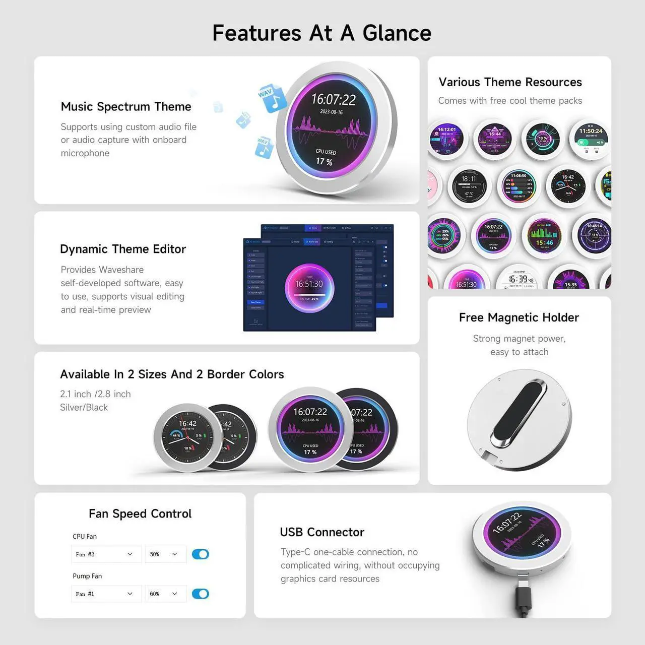 Alt view image 4 of 5 - waveshare 2.8inch CPU/GPU Cooler Round LCD Display, AIO Computer Temp Monitor for Water Cooling Systems, PC Sensor Panel for PC Computer Accessories in Side Prebuilt Gaming PC Parts, Black