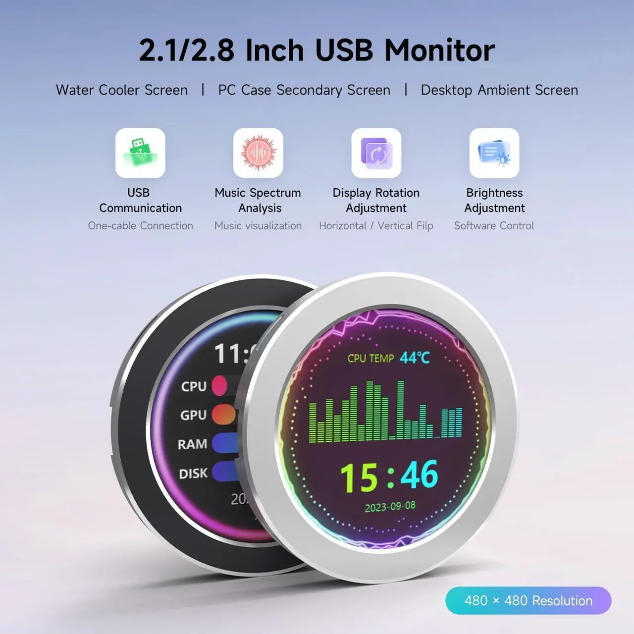Alt view image 3 of 5 - waveshare 2.8inch CPU/GPU Cooler Round LCD Display, AIO Computer Temp Monitor for Water Cooling Systems, PC Sensor Panel for PC Computer Accessories in Side Prebuilt Gaming PC Parts, Black