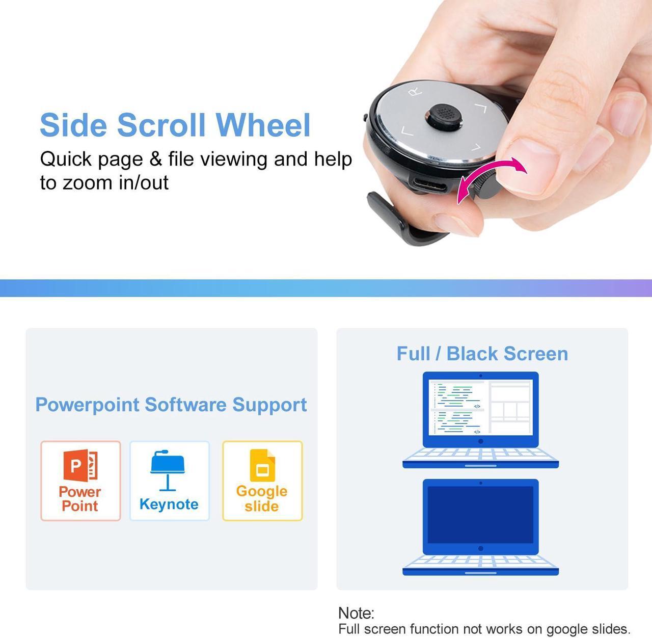 Alt view image 5 of 5 - SANWA 3 in 1 Bluetooth Finger Ring Mouse, Wireless Presentation Clicker, Video Scroller & Page Turn for Kindle APP, Mini Wearable Mouse, Rechargeable Handheld Remote Mice for PC, Laptop, Mac, Tablet