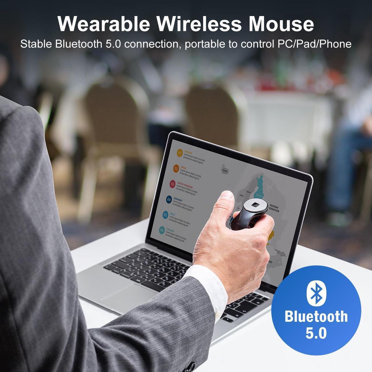 Alt view image 2 of 5 - SANWA 3 in 1 Bluetooth Finger Ring Mouse, Wireless Presentation Clicker, Video Scroller & Page Turn for Kindle APP, Mini Wearable Mouse, Rechargeable Handheld Remote Mice for PC, Laptop, Mac, Tablet
