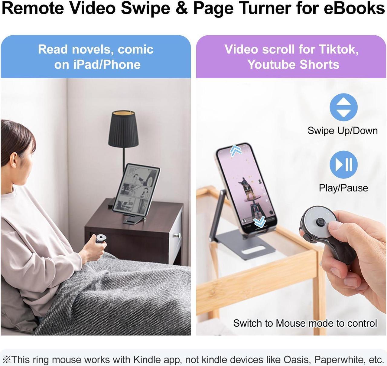 Alt view image 4 of 5 - SANWA 3 in 1 Bluetooth Finger Ring Mouse, Wireless Presentation Clicker, Video Scroller & Page Turn for Kindle APP, Mini Wearable Mouse, Rechargeable Handheld Remote Mice for PC, Laptop, Mac, Tablet