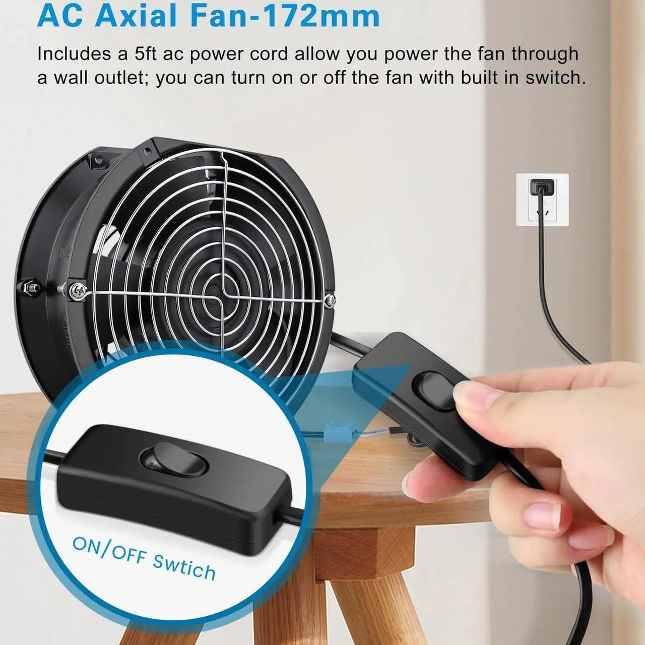 Alt view image 4 of 5 - GDSTIME Axial Fan 17251, 110V 120V AC 172mm x 150mm x 51mm Dual Ball Bearing High Speed for DIY Cooling Ventilation Exhaust Projects