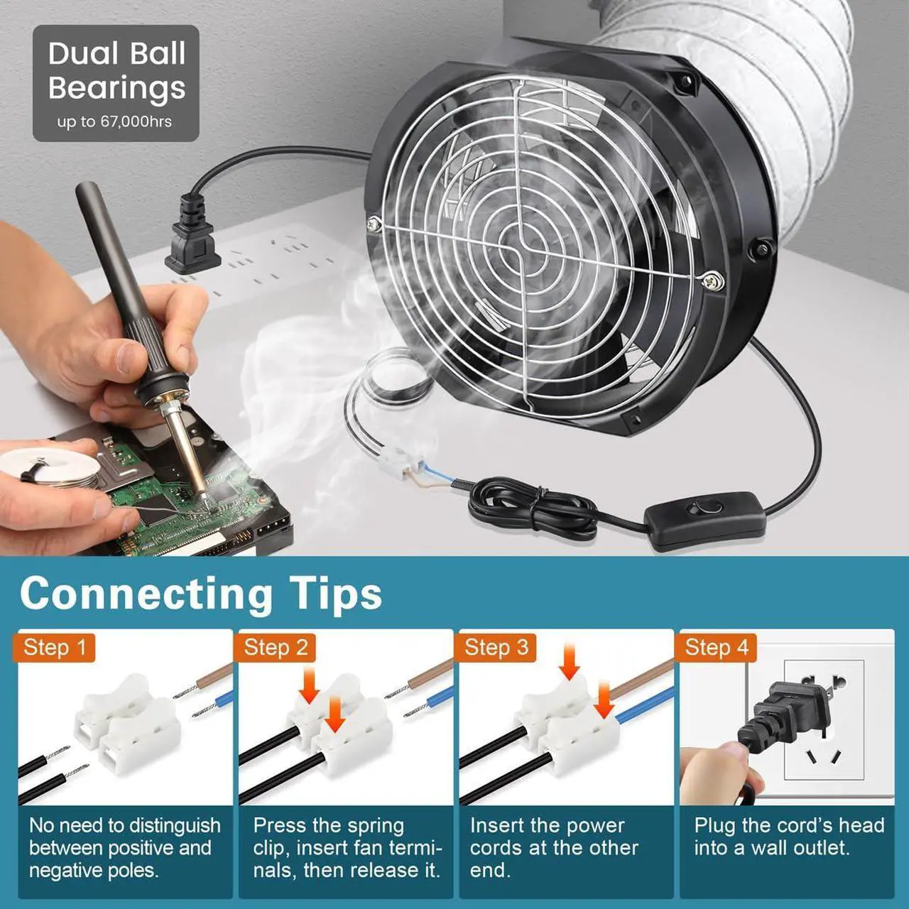 Alt view image 5 of 5 - GDSTIME Axial Fan 17251, 110V 120V AC 172mm x 150mm x 51mm Dual Ball Bearing High Speed for DIY Cooling Ventilation Exhaust Projects