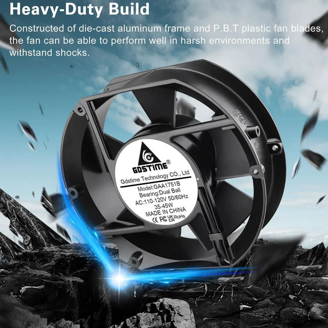 Alt view image 3 of 5 - GDSTIME Axial Fan 17251, 110V 120V AC 172mm x 150mm x 51mm Dual Ball Bearing High Speed for DIY Cooling Ventilation Exhaust Projects