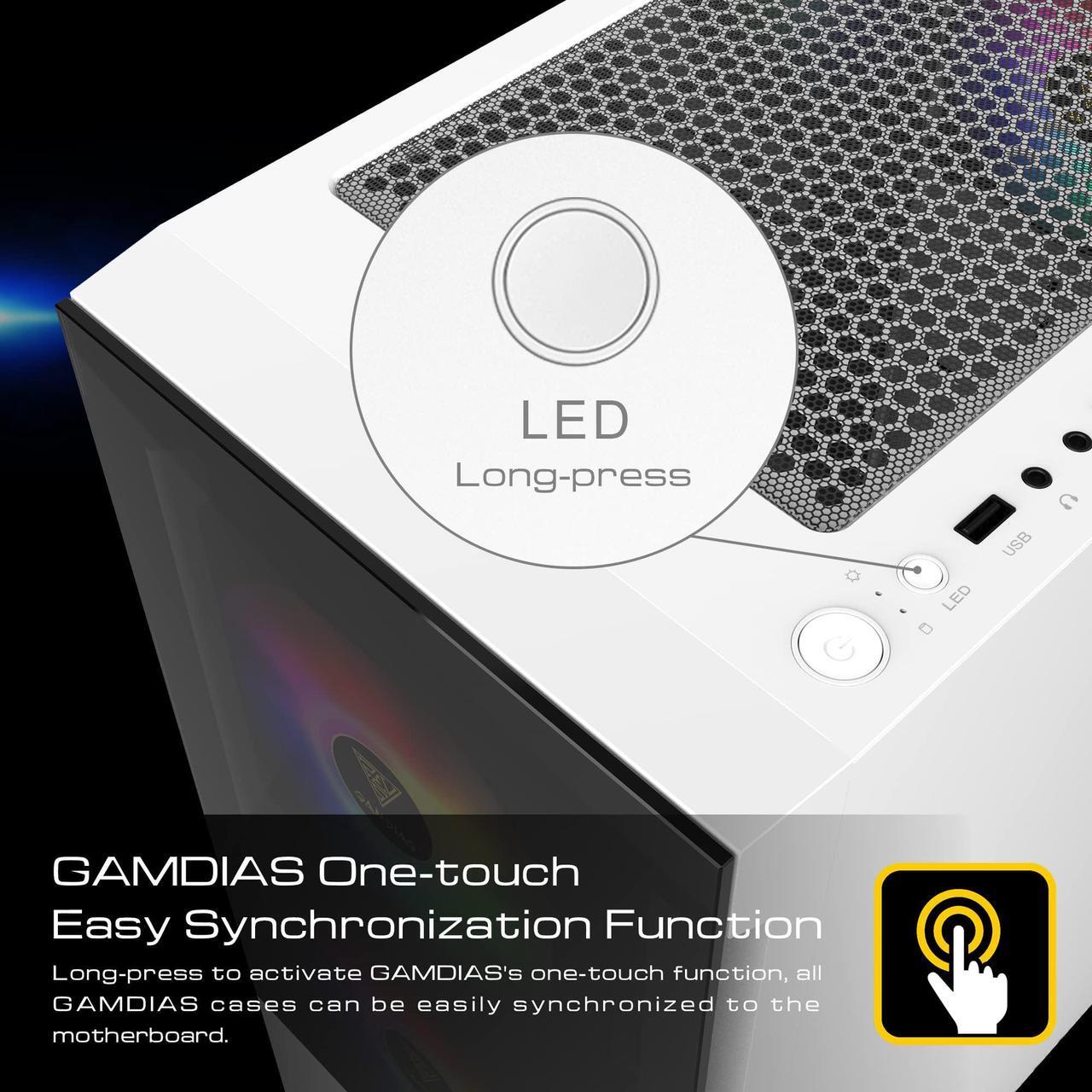 Alt view image 4 of 5 - GAMDIAS White RGB Gaming ATX Mid Tower Computer PC Case with Side Tempered Glass Panel and a Magnetic Dust Filter & 3 Built-in 120mm ARGB Fans