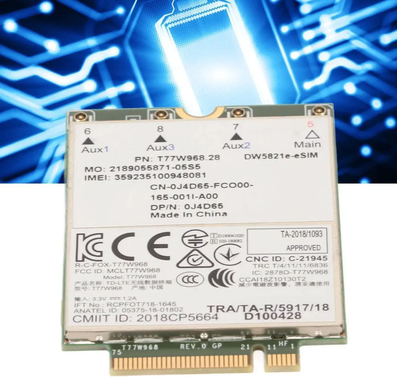Alt view image 3 of 5 - 4G Module Card, 77W968 DW5821e CAT16 1GBPS Networking Card, Support Support E eSIM Network Card for Dell Laptop