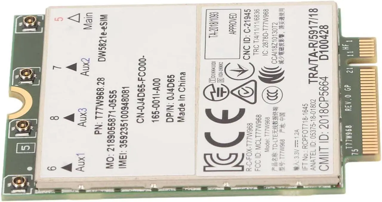 Alt view image 4 of 5 - 4G Module Card, 77W968 DW5821e CAT16 1GBPS Networking Card, Support Support E eSIM Network Card for Dell Laptop