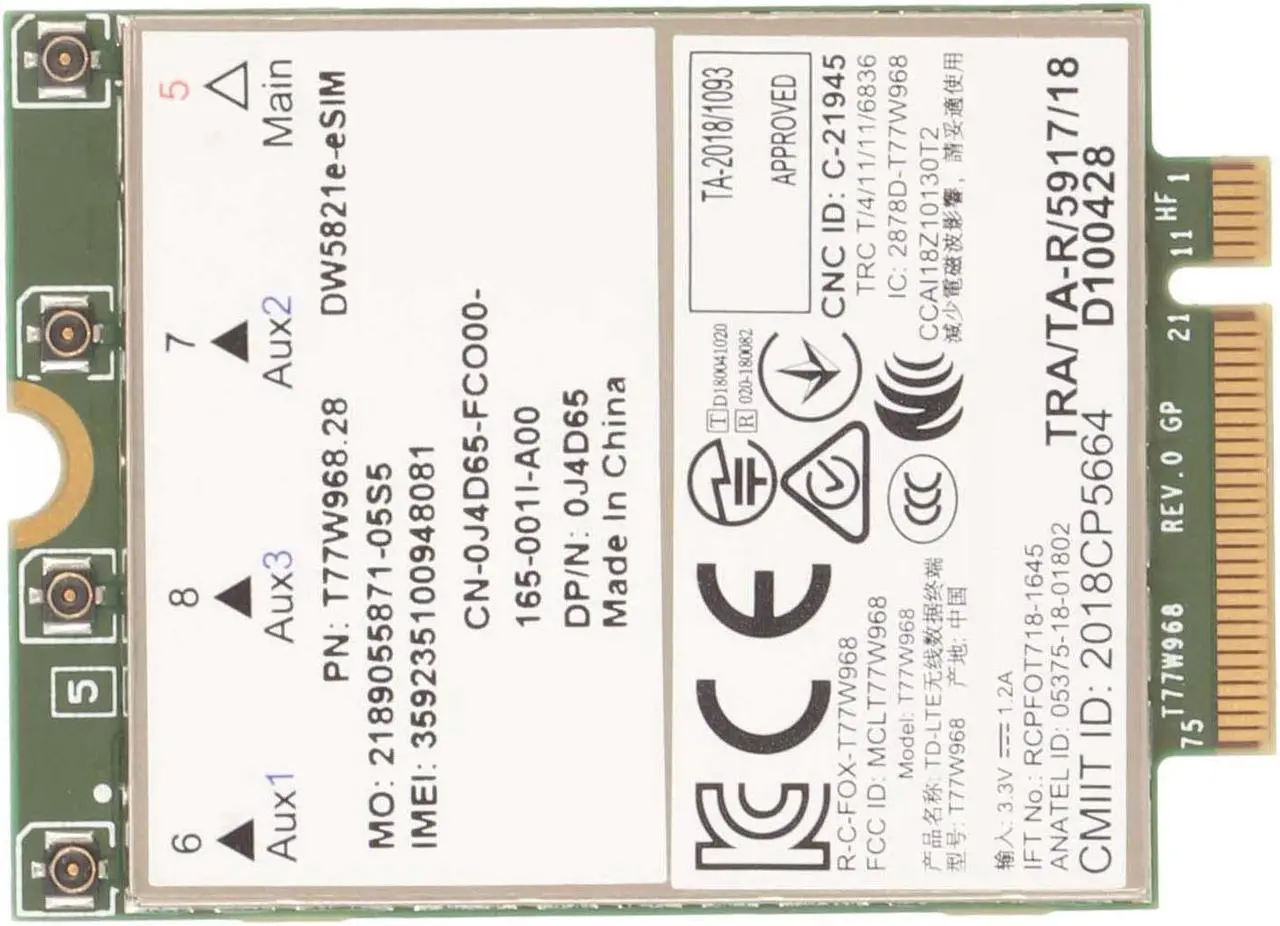 Alt view image 5 of 5 - 4G Module Card, 77W968 DW5821e CAT16 1GBPS Networking Card, Support Support E eSIM Network Card for Dell Laptop