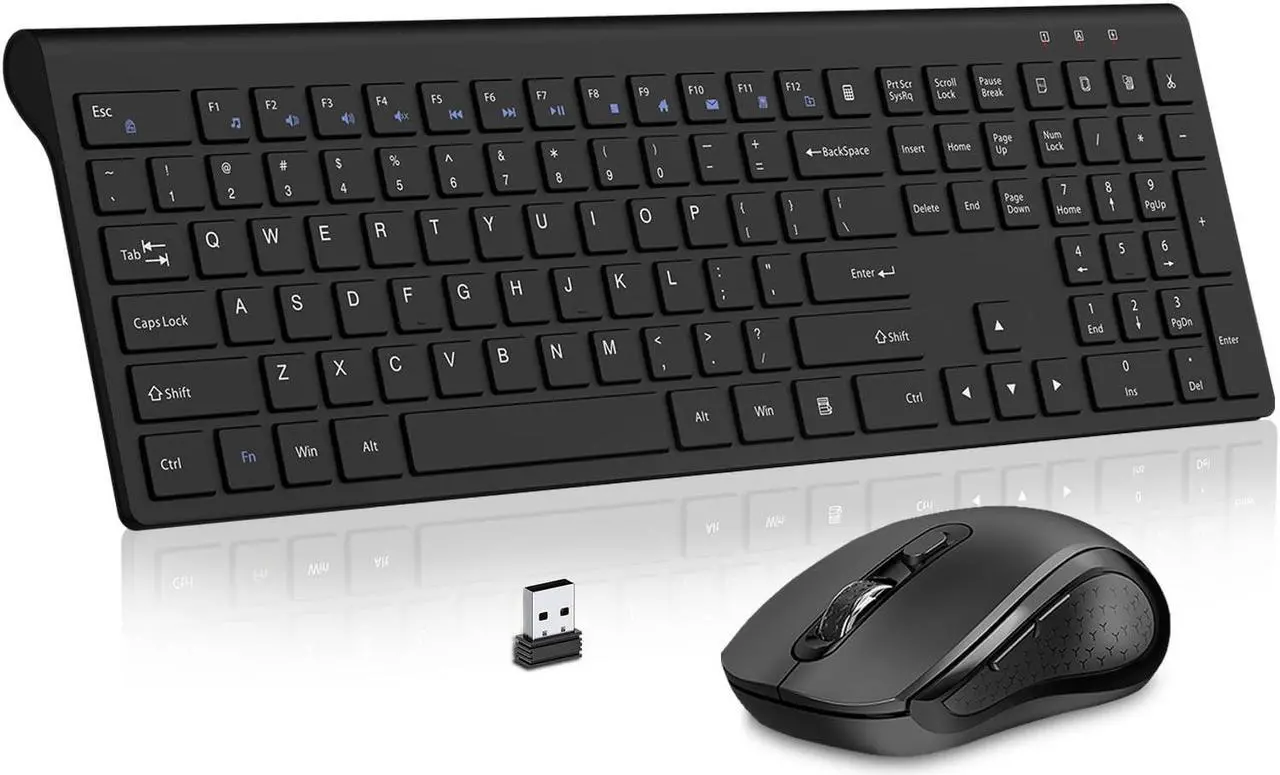 Main image of Wireless Keyboard and Mouse Combo, Slim Full Size Keyboard with Calculator Button, Fn Lock, Silent Computer Mouse with Side Button, 2400 DPI, 2.4G USB Cordless Set for Laptop PC Windows Mac - Black