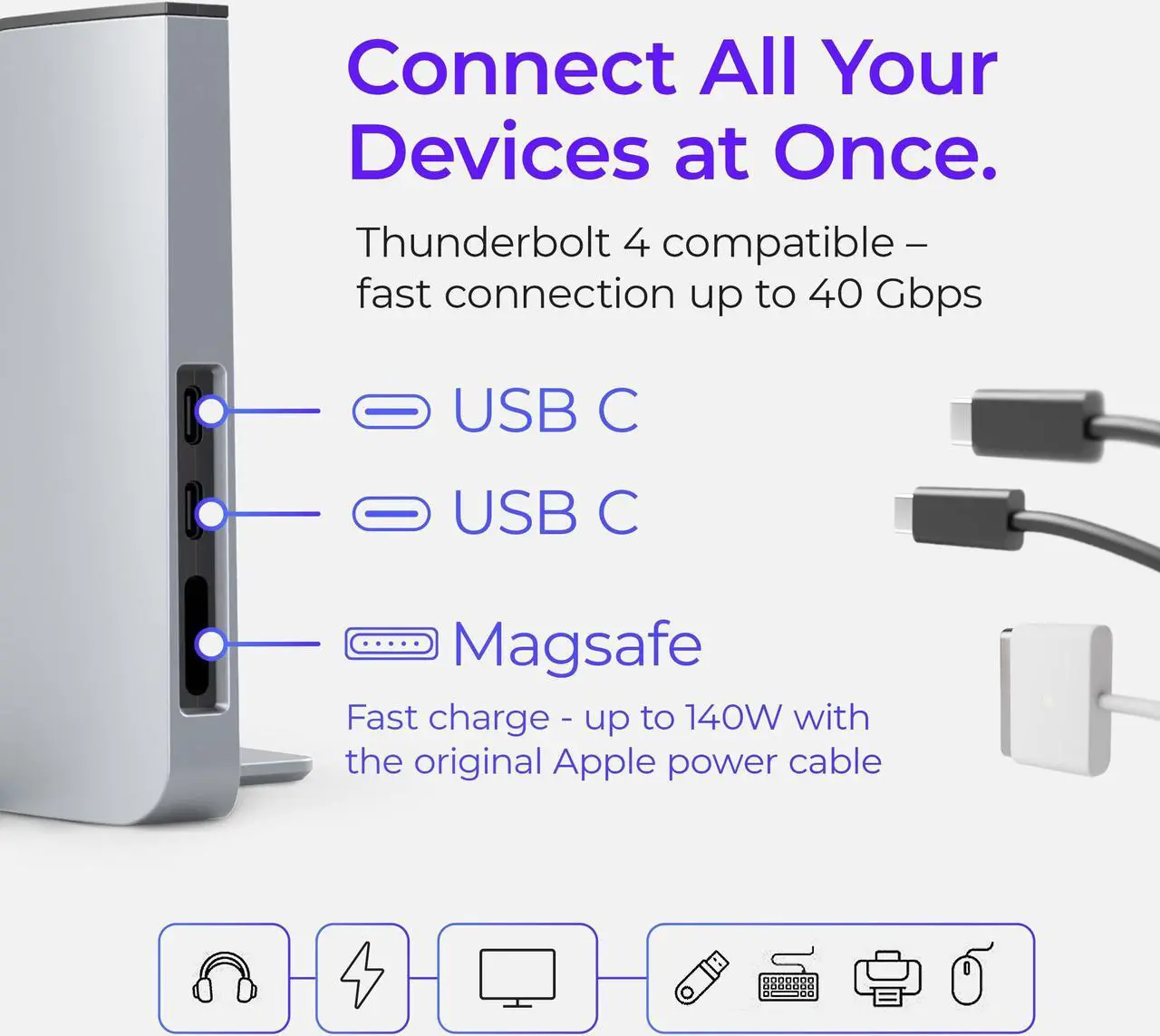 Alt view image 4 of 5 - Ascrono Dock for 15" Apple MacBook Air - Docking Station - Connect Dual Displays with Two Thunderbolt 4 USB-C Ports - Mac Docking Station Hub - Supports MacBook Air 15" (M2 2023 & M3 2024)