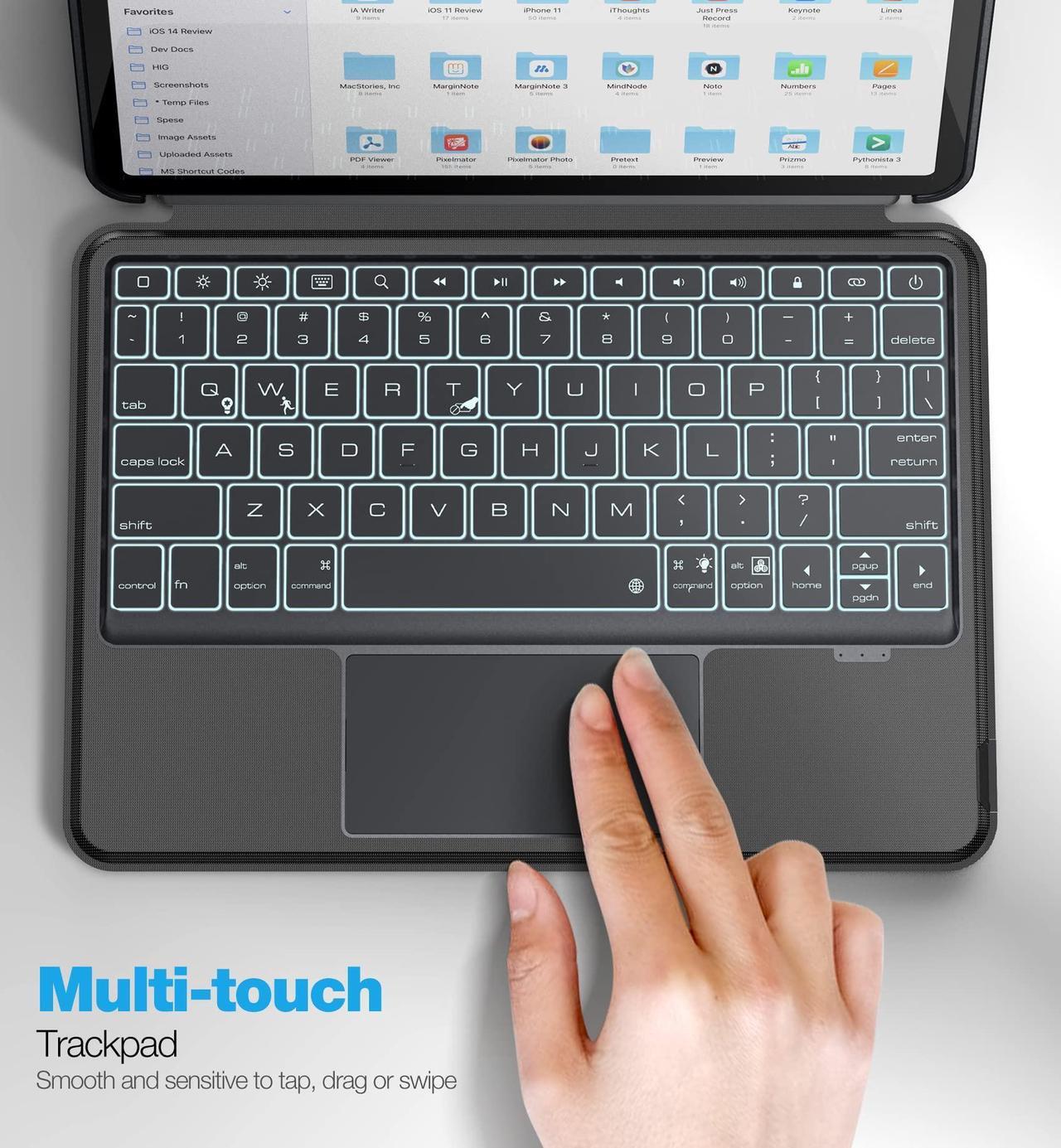 Alt view image 2 of 5 - Dracool Magnetic Detachable for iPad Air 5th/4th Generation Case with Keyboard, for iPad Pro 11 Case with Keyboard Multi-Touch Trackpad Backlit Pencil Holder Wireless Keyboard with Kickstand, Gray